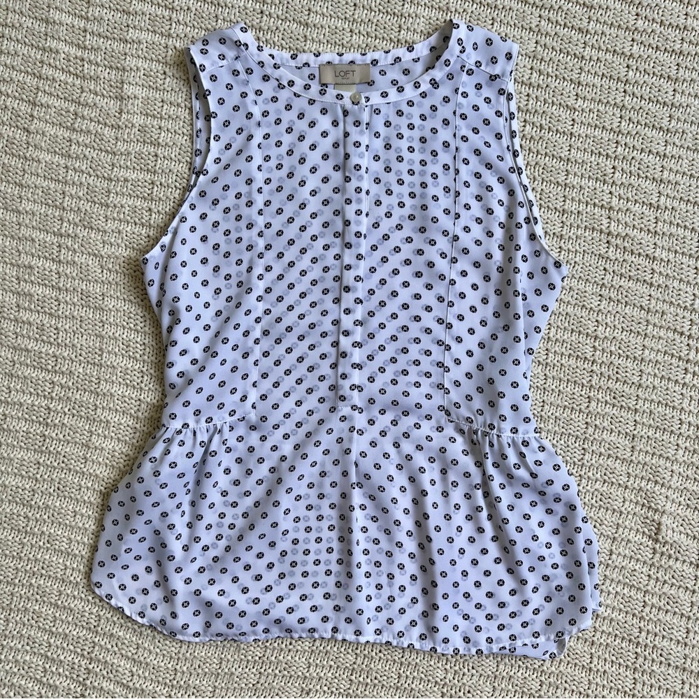 LOFT Floral Polka Dots Sleeve Blouse | Black & White | Size: S | Women